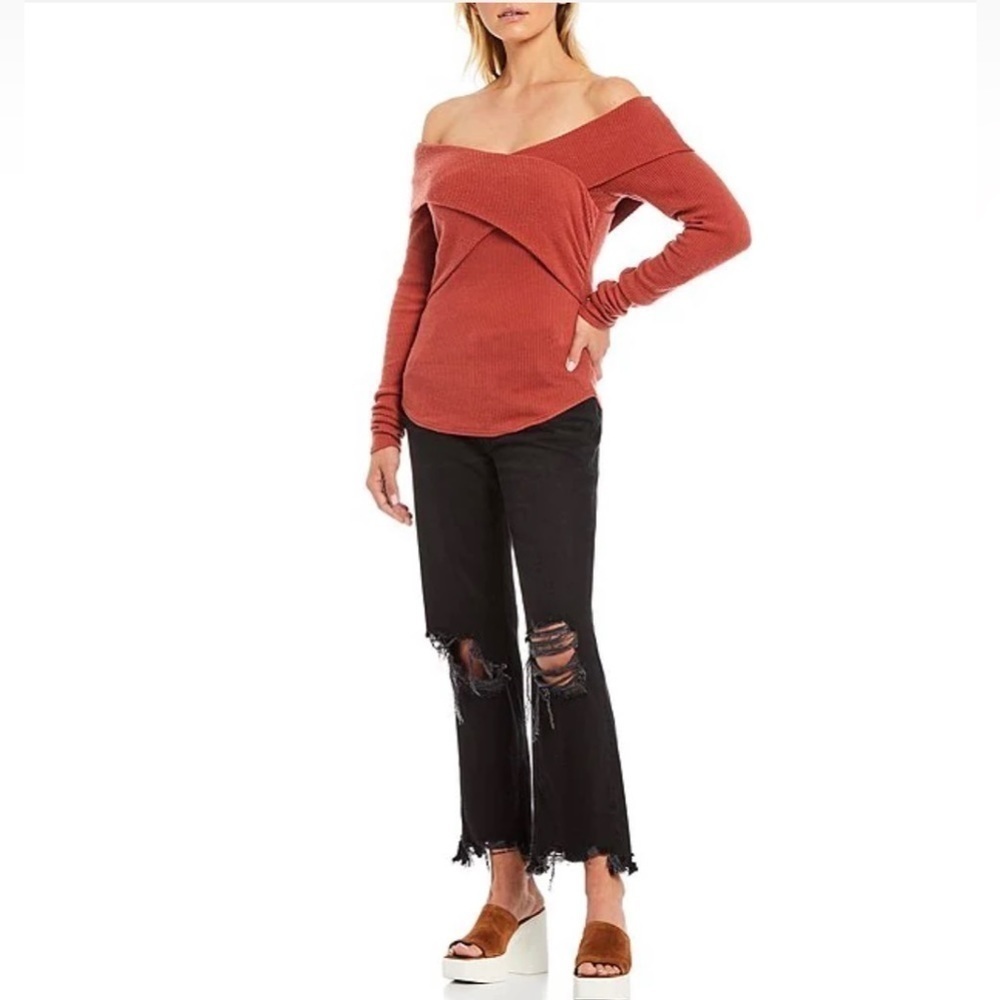 FREE PEOPLE MARLED RIB KNIT OFF SHOULDER LONG SLEEVE TOP - Picture 3 of 10